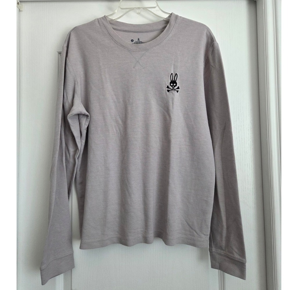 Psycho Bunny‎ Long Sleeve Crew Neck Waffle T-shirt Skull Logo Mens Sz M Active